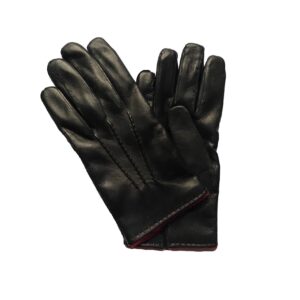 Gants en cuir doublés laines. Gants homme noir. Modèle York. Vue face dorsale.