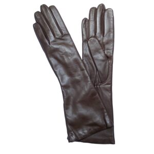 GANTS-LONG-EN-CUIR-AGNEAU-DOUBLURE-MIXTE-LAINE-CACHEMIRE-FRONCE-POIGNET-COULEUR-BRUN-POUR-FEMME_MODELE-HEIDELBERG-VUE-FACE