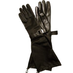 GANTS-MI-LONG-MIXTE-CUIR-NYLON-NOIR-FEMME-PROTECTION PLUIE_MODELE-LAUSANNE-VUE-FACE-NYLON