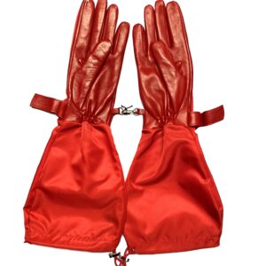 GANTS-MI-LONG-MIXTE-CUIR-NYLON-ROUGE-FEMME-PROTECTION PLUIE_MODELE-LAUSANNE-VUE-PAUME-CUIR