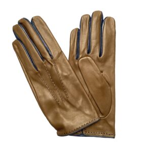 GANTS-CUIR-AGNEAU-BRUN-GABARDINE-ENTREDOIGTS-BLEU-HOMME_MODELE-PORTO-VUE-FACE